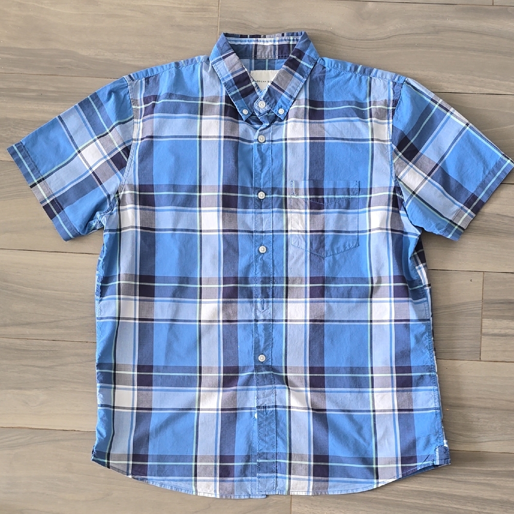 American Eagle Outfitters Blue and White Plaid Shirt
